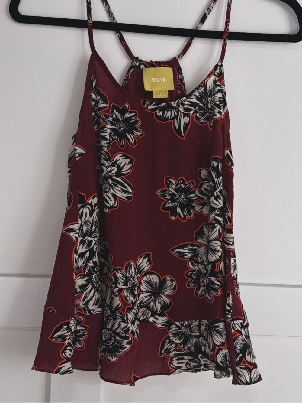 Maeve Zabella Silk Burgundy Floral Spaghetti-Strap Flowy Cami